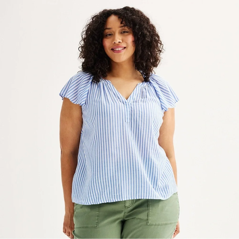 NWT Striped Flutter Sleeve Top XXL - Picture 1 of 11